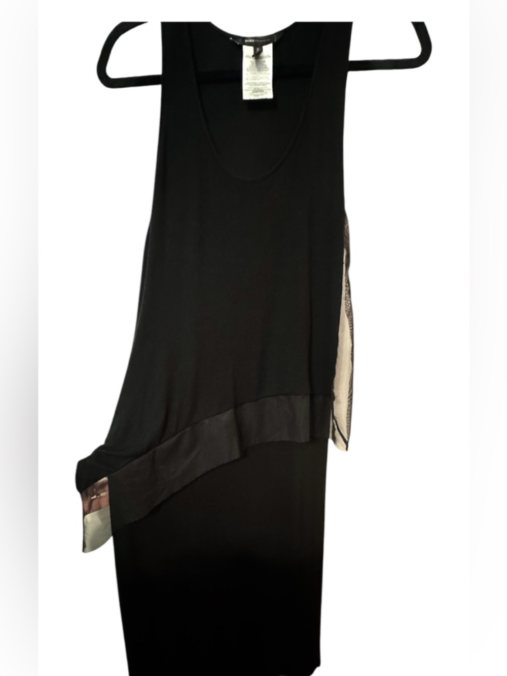 BCBG Max Azria Black Asymmetrical Layered Racerback Midi Dress Size L - Picture 5 of 12